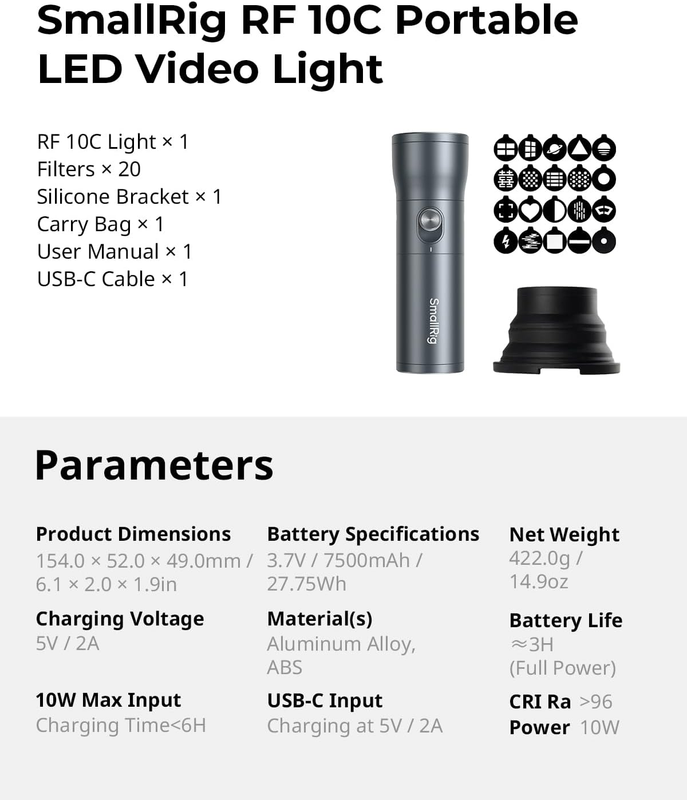 RGB LED Photography Flashlight, 7500mAh Aluminum Alloy Patterned Ambient light,