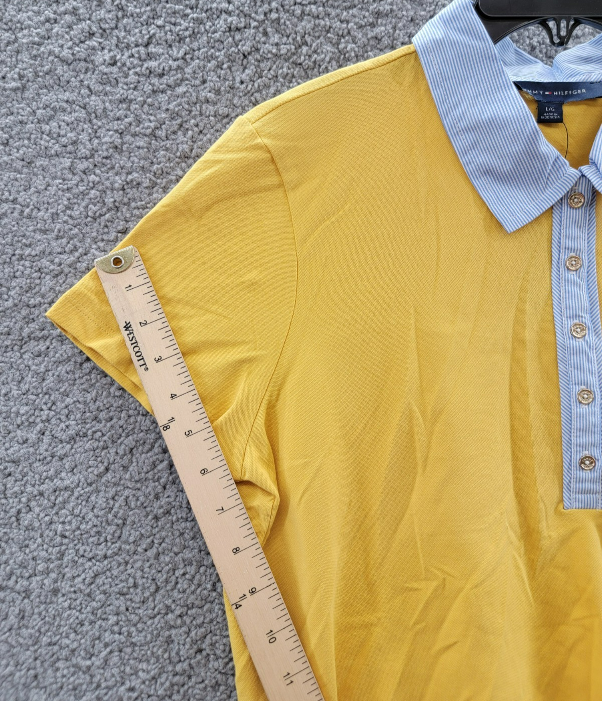 Tommy Hilfiger Striped-Collar Polo Shirt Women's L Deep Maize Short Sleeve - Picture 10 of 16