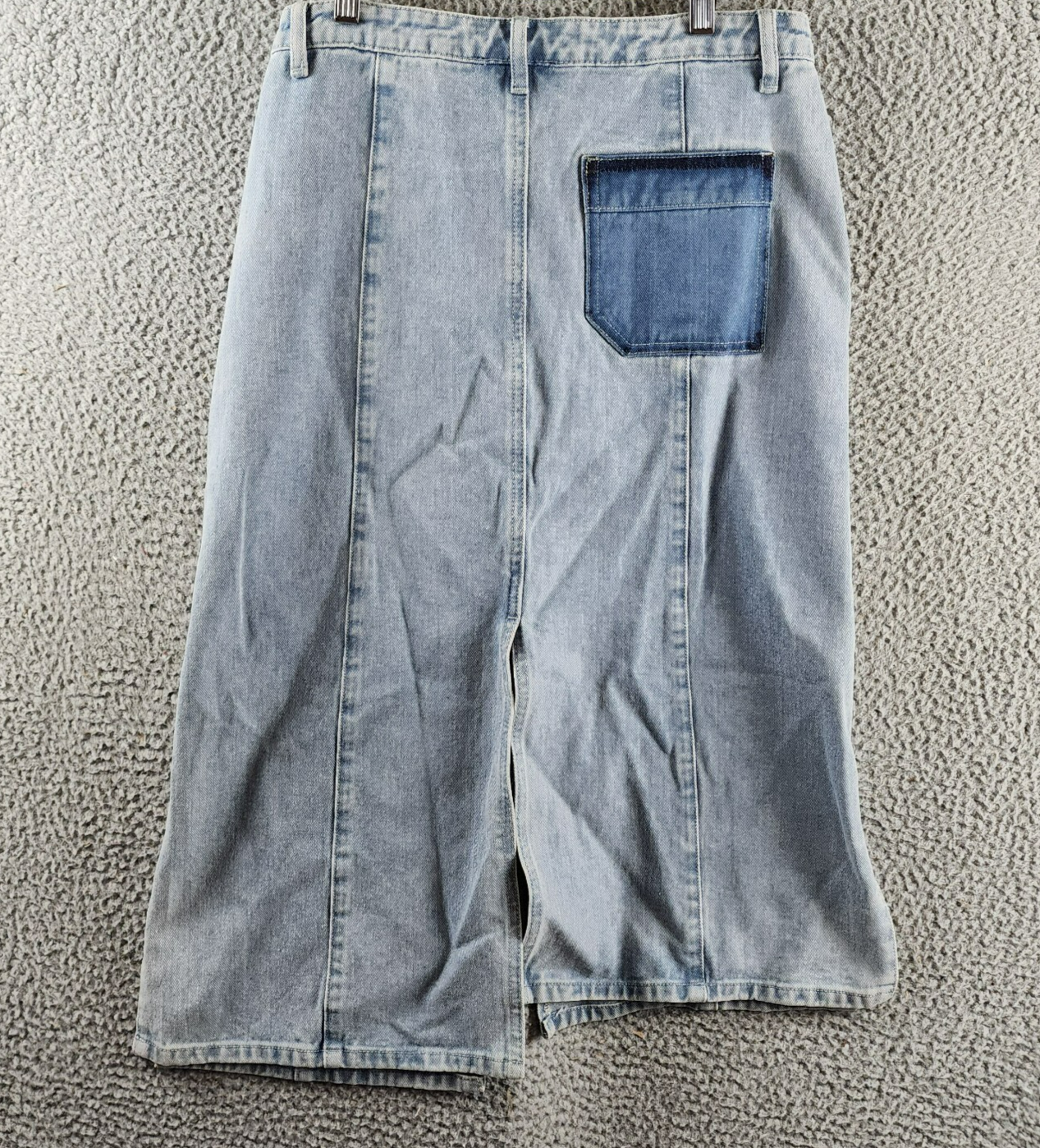 Gracia Straight Cut Midi Denim Skirt Women's L Blue Side Pockets Button Zip - Picture 11 of 15