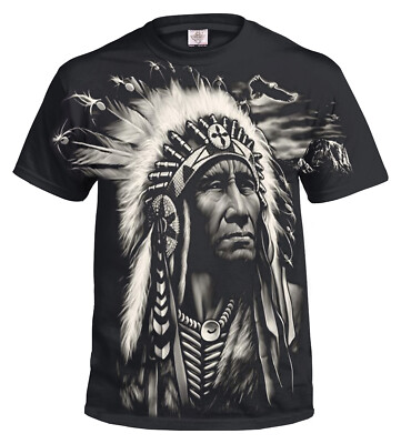 INDIAN FACE NATIVE AMERICAN FULL PRINT COTTON T Shirt/Biker/Wolf/Dream Catcher