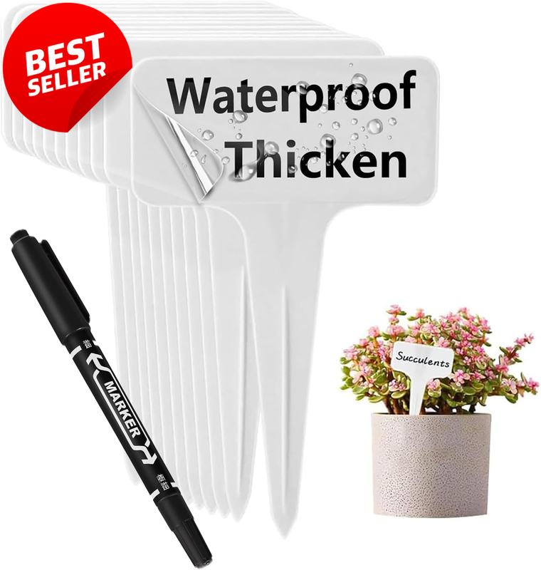 100Pcs White T-Type Plant Labels Reusable Thick Plastic Garden Tags - US