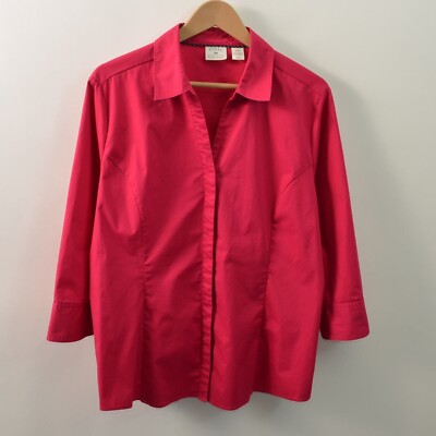 Riders Lee Easy Care Button Front Shirt Womens 2XL XXL Pink Stretch
