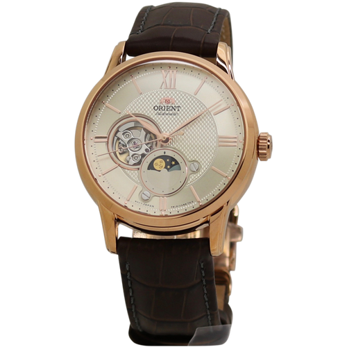 Pre-owned Orient Sun & Moon Automatic Champagne Dial Brown Leather Men's Watch Ra-as0009s