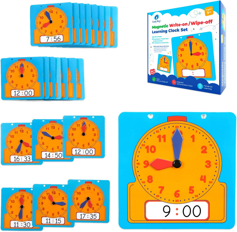24+1 Learning Clock for Kids - Classroom Clock Set, Magnetic