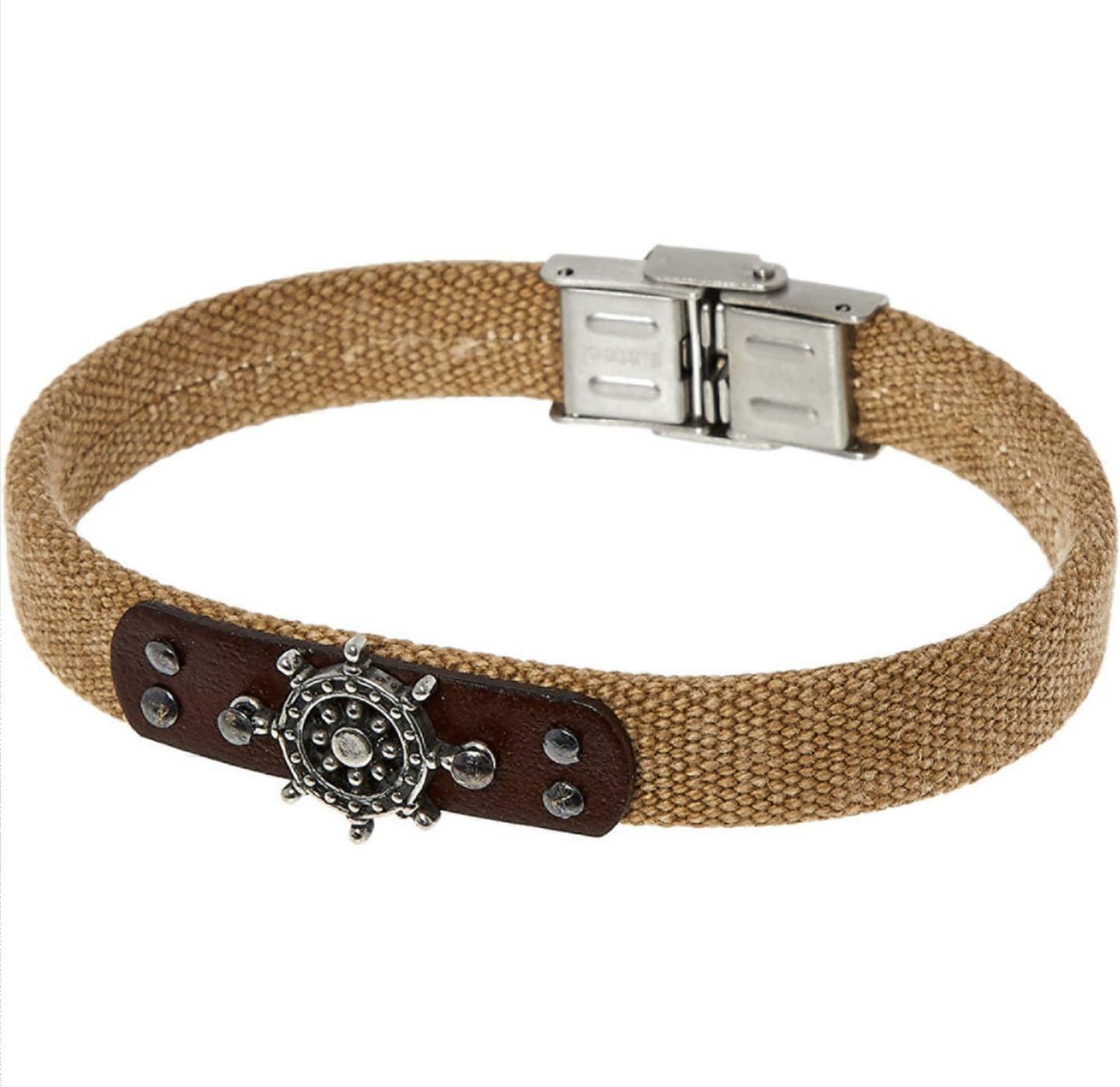 Thompson London Brown Canvas & Leather Bracelet