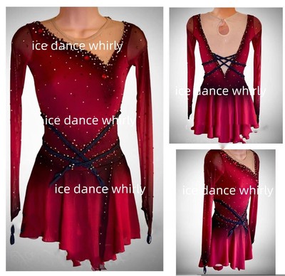 562 red Customized Figure Skating Dress  for Girl Women Kids upgraded crystals
