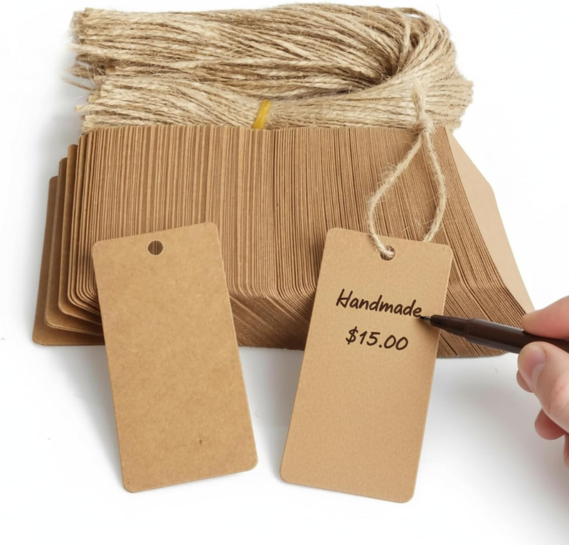 200 Pcs Kraft Paper Gift Tags with String for Christmas, 4.6X9.4Cm Blank Brown T