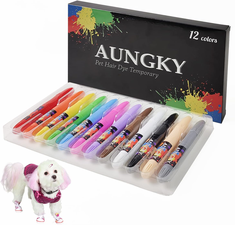 Dog Hair Dye Temporary 12 Colors, Non-Toxic Safe Hair Color Crayon for Dogs