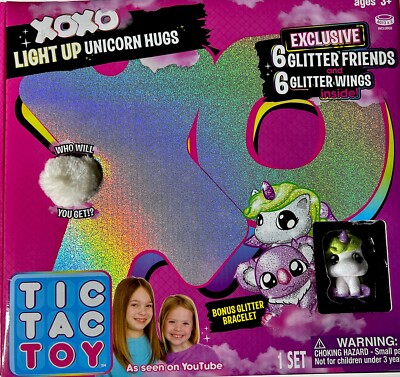 New TIC TAC TOY XOXO Light Up Hugs ~ White Unicorn  & 6 Glitter Friends, Wings