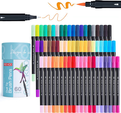 Parkoo Dual Brush Marker Pens for Coloring Books, 60 Colors Artist Fine and Brus