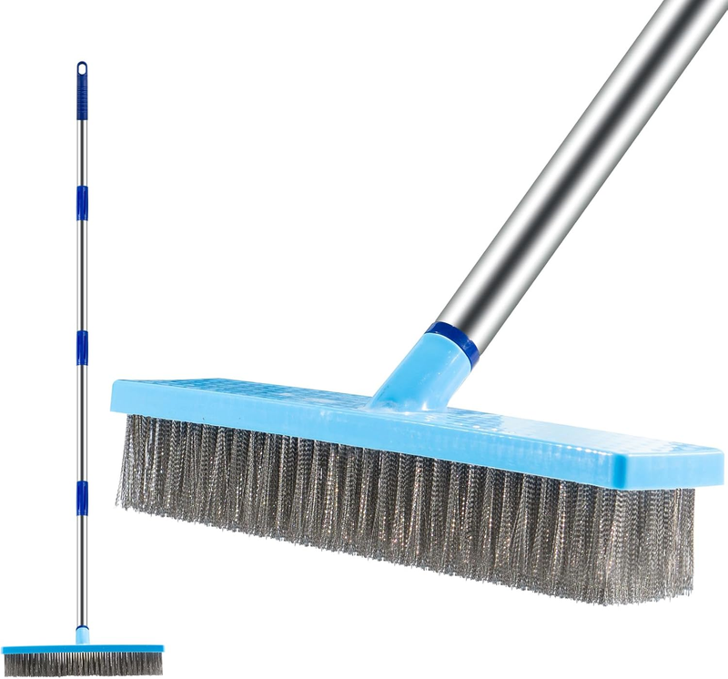 60"/152.5 CM Stainless Steel Deck Scrub Brush with Long Handle - Heavy Duty Floo