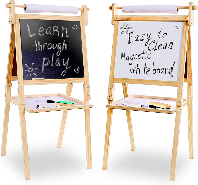 Deluxe Standing Art Easel for Kids - Toddler Drawing Chalkbo