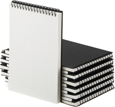 Graph Paper Spiral Notepad A5 Top Wirebound Grid Notebook Steno Black 