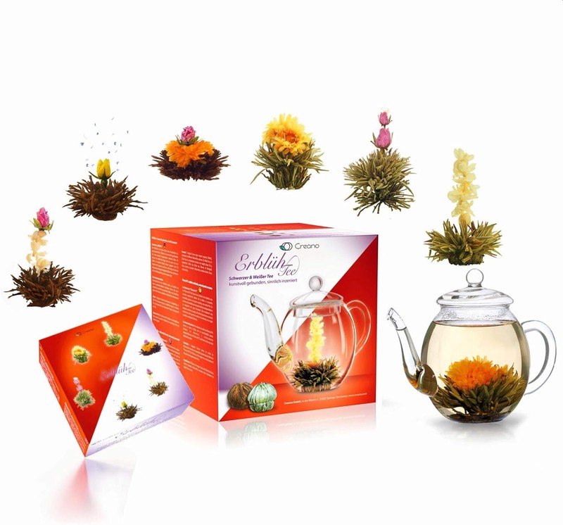 Tea Flowers Mix - Blooming Tea Gift Set with Glass Teapot 17oz (500ml) - Green