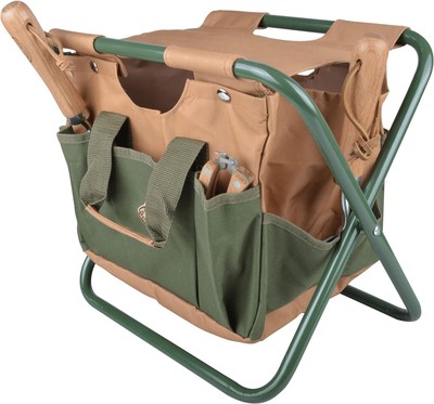 Esschert Design Canvas Tool Bag and Stool Carry-all normal, Tan/Green 