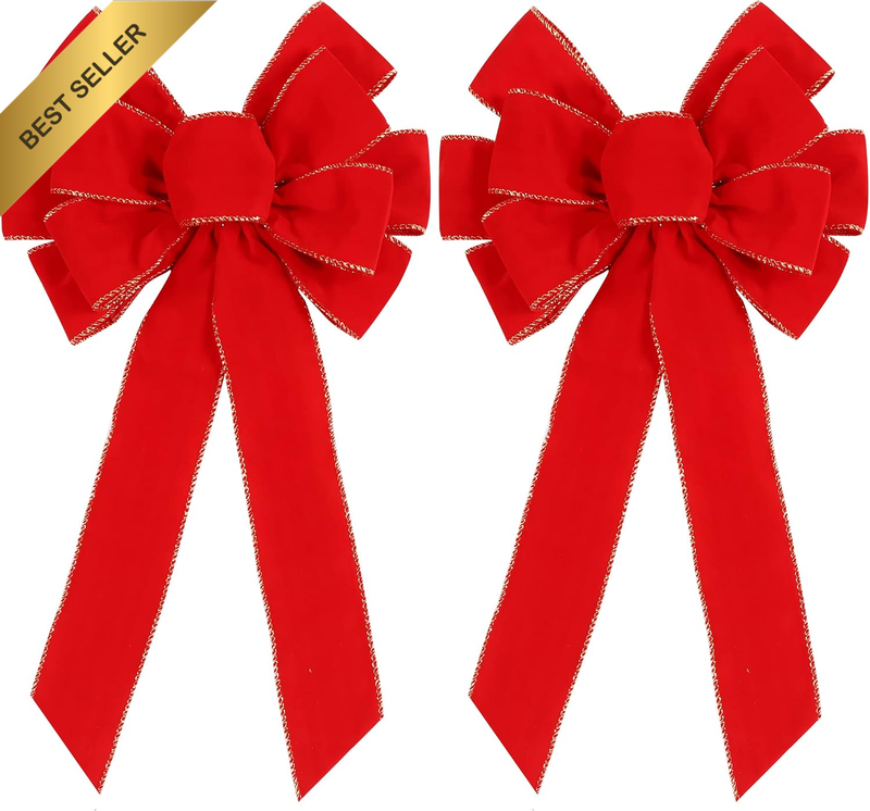 2 Pack Red Christmas Bows Outdoor Decorations,12”X20” Large Christmas Tree Toppe