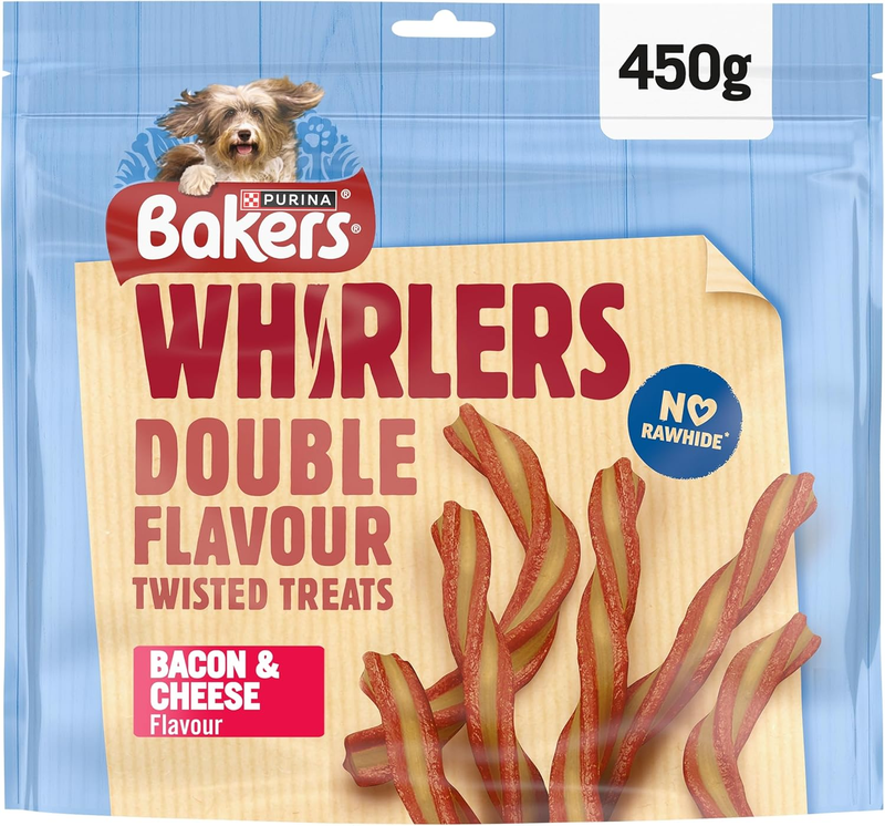 BAKERS Whirlers Bacon and Cheese Dog Treats 450G (Pack of 3)