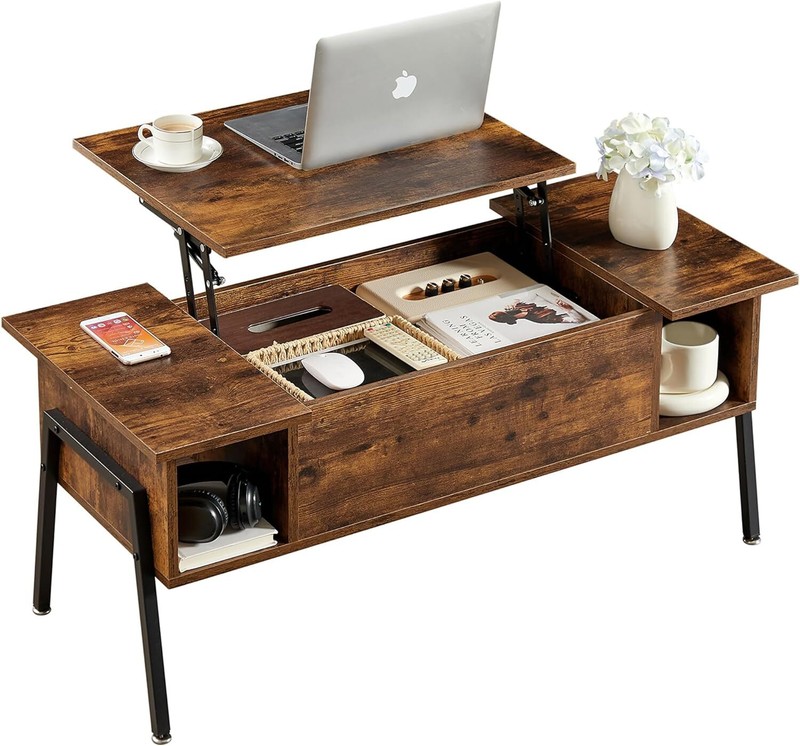 Lift Top Coffee Table with Hidden Compartment and Storage Shelf