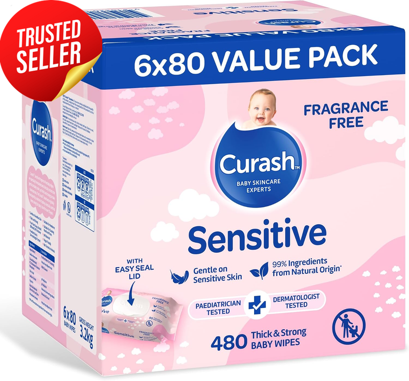 Baby Wet Wipes Fragrance Free pH Balanced New Formula 6 x 80 Pack 480 Wipes