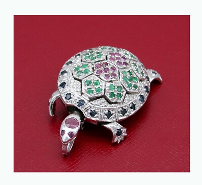 Turtle Pendant Sterling Silver Rubies Emeralds and Sapphires