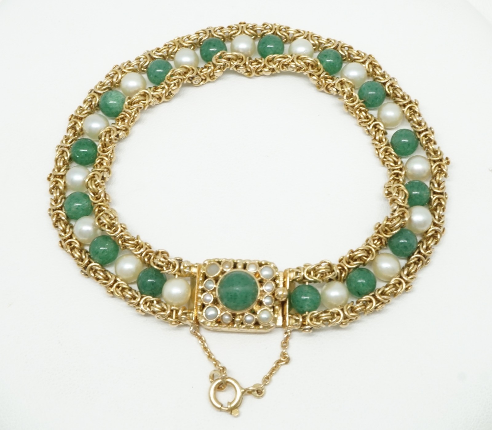 19.2K Yellow Gold Antique Pearl & Jade Byzantine Bracelet | eBay