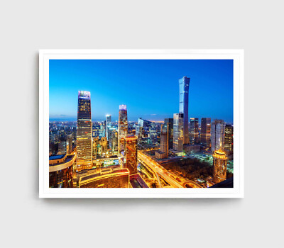 Beijing City Print, China Wall Art, Night City Framed Skyline View Wall Art,City
