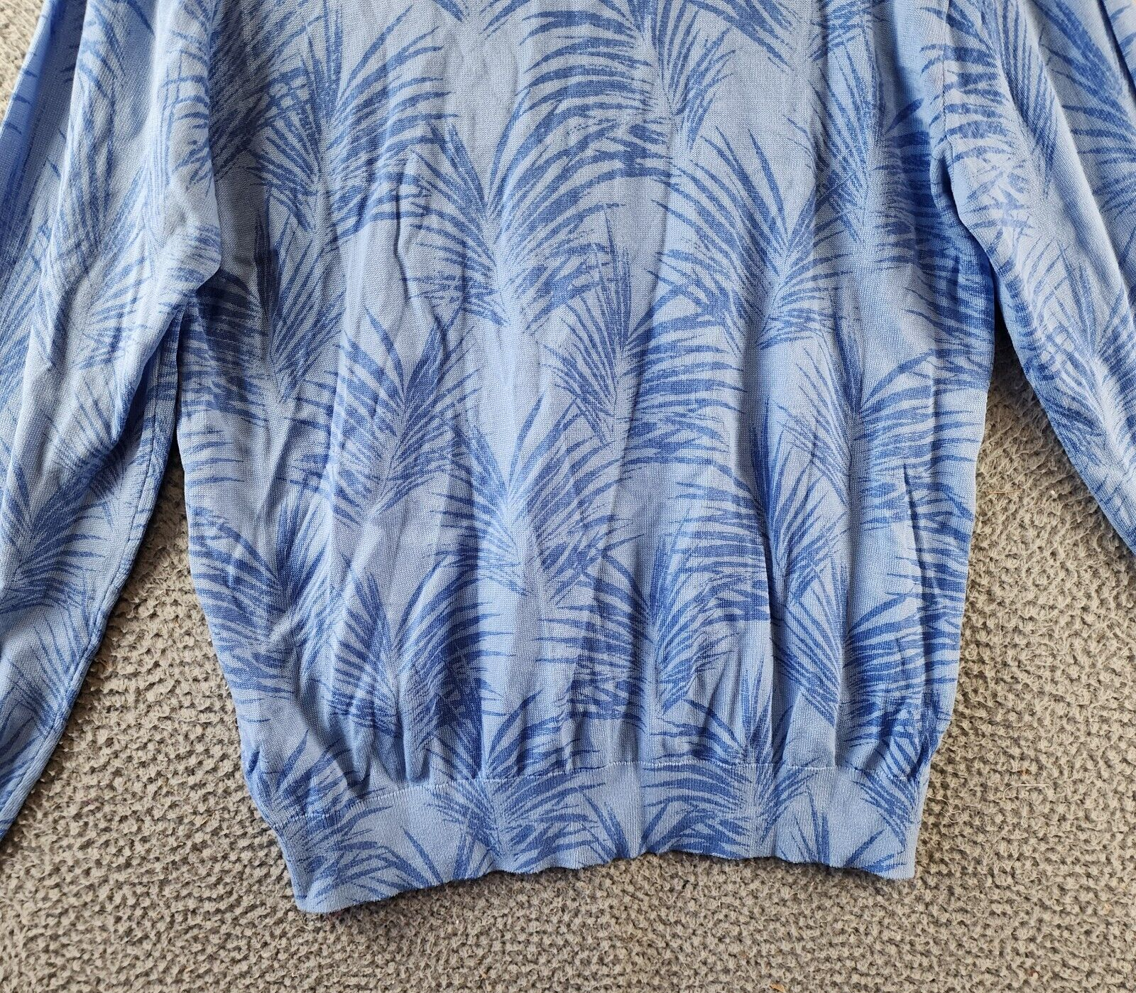 Cubavera Palm Print Crewneck Jacquard Sweater Men's L Della Robin Blue Pullover - Picture 13 of 14