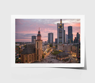Sunset Print, Frankfurt Wall Art, Areal View Framed Nature Wall Art, City