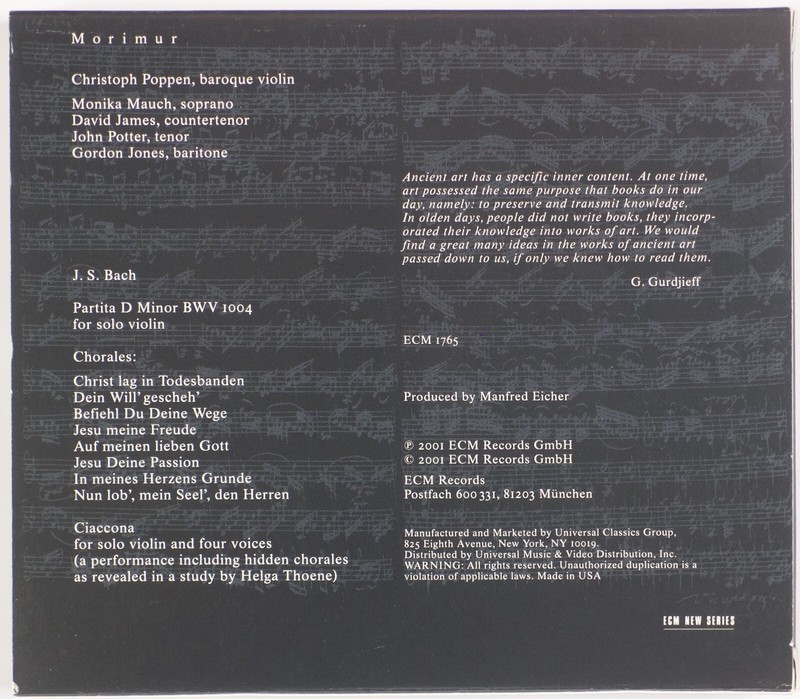 HILLIARD ENSEMBLE, CHISTOPH POPPEN: Morimur Bach ECM New