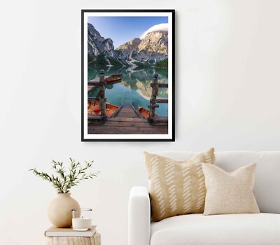 Empty Rowboats Parked on a Pier Poster Premium Quality Choose your Size