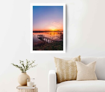 River With Pier & Sunset Sky Poster Premium Quality Choose your Size