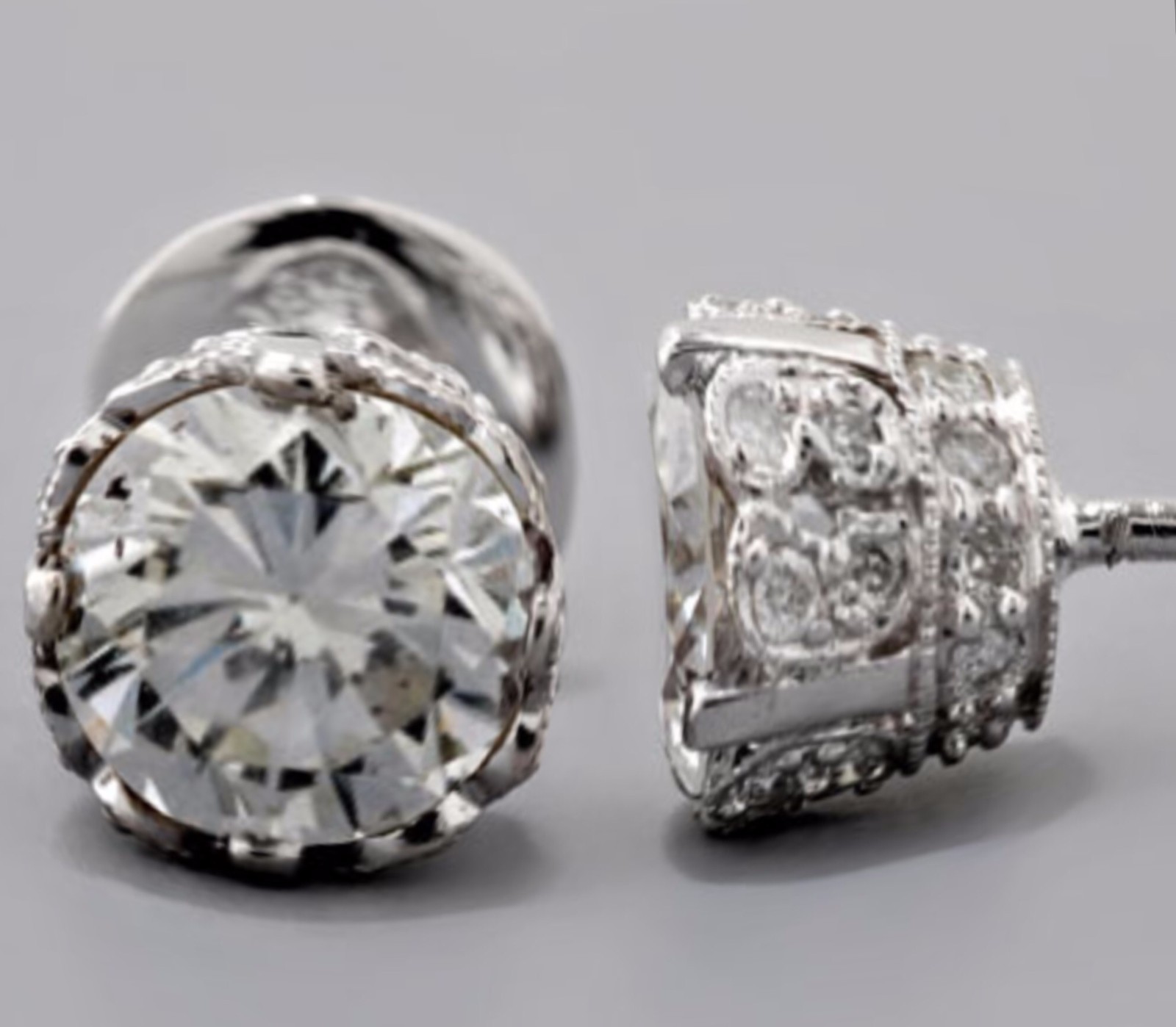 4.60 Ct  Antique / Edwardian Style  Engraved  DIAMOND Platinum  Earrings  VS2 F