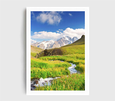 Grass field Print,Mountain Valley Wall Art,Field Framed Hill Wall Art, Natural