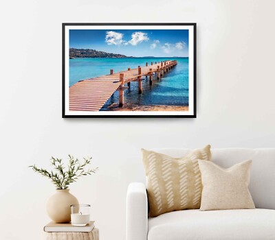 Wooden Pier on Santa Giulia Beach Poster Premium Quality Choose your Size