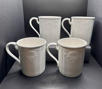 Set of 4 Mikasa Hampton Bays Mugs Embossed Shells Ultra Ceram