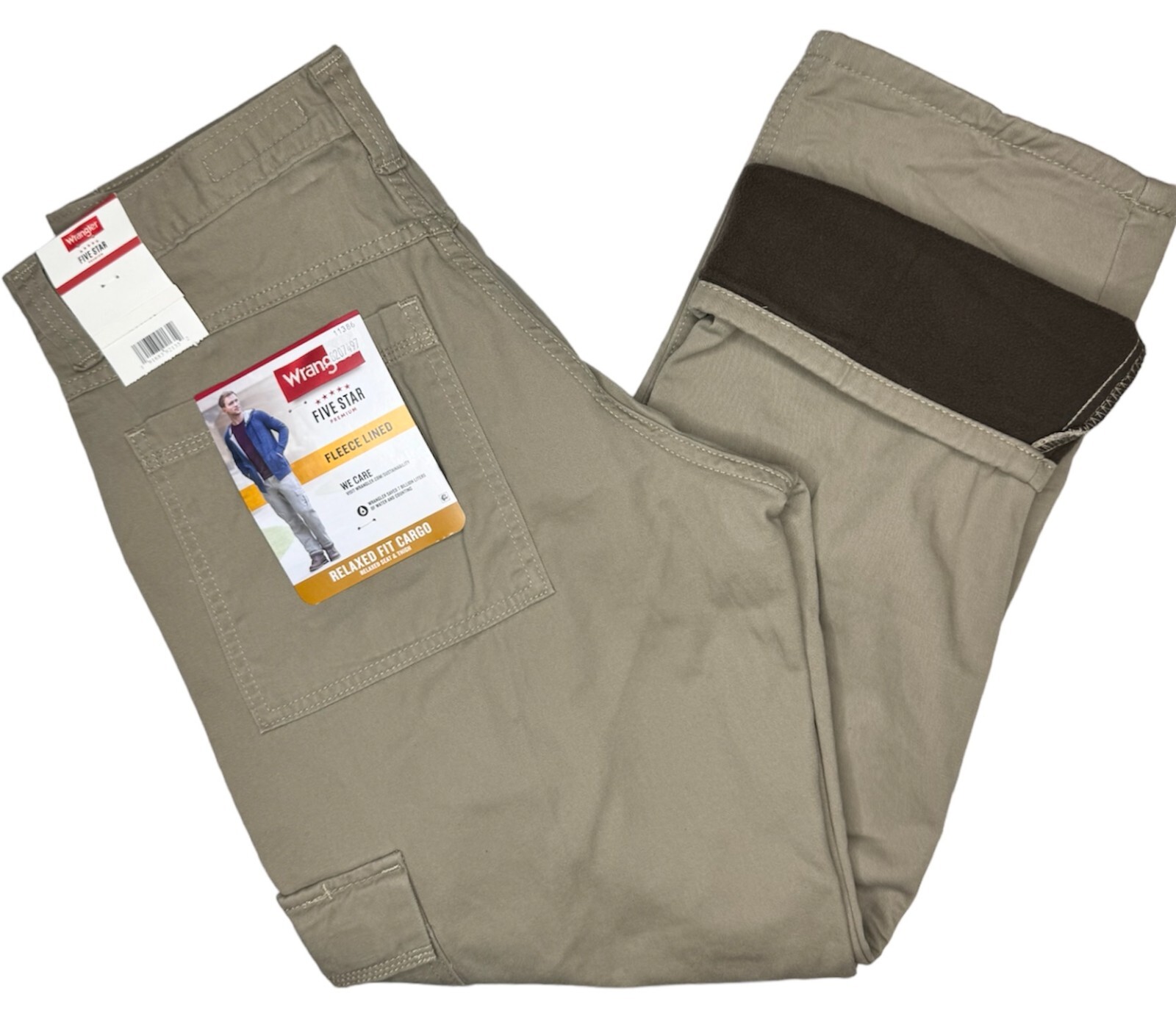 Wrangler #11386 NEW Men Relaxed Seat \u0026 Thigh Fleece Lined Relaxed Fit Cargo  Pant | eBay