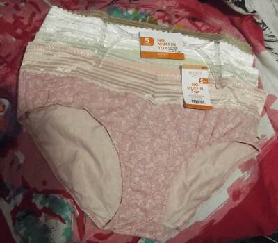 5 NEW WARNER'S RU1025R 902 NO MUFFIN TOP LACE WAIST COTTON HIPSTER PANTIES 3X/10