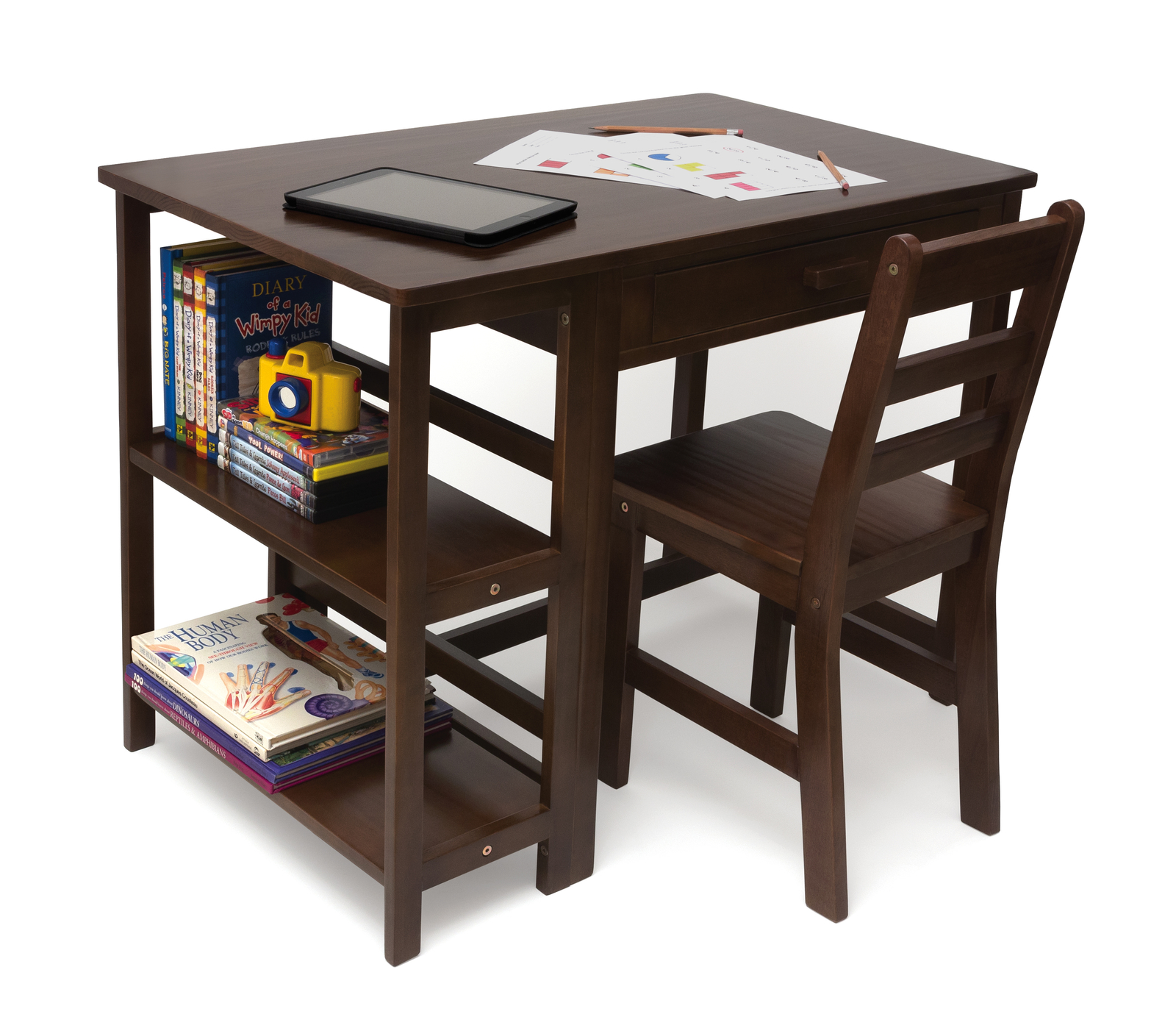 Childs Desk And Chair Study Wooden Walnut Brown Wood School