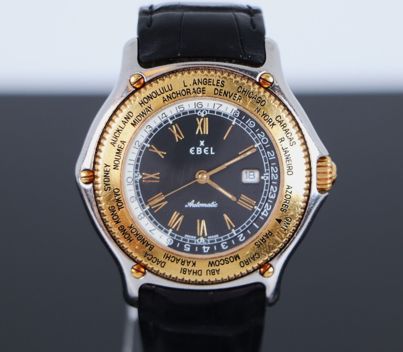 Ebel Voyager 38mm 18K Yellow Gold Steel Date World Time Ebel Voyager 38mm 18K Yellow Gold Steel Date World Time