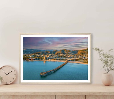 Pier & Beautiful Town in California Poster Premium Quality Choose your Size