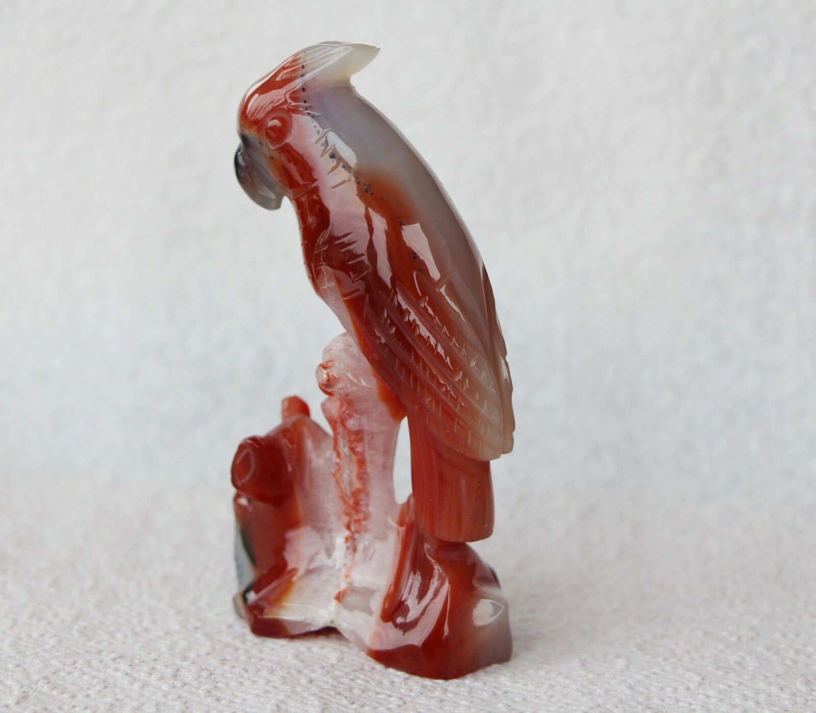 VINTAGE ANTIQUE CARVED CARNELIAN CHINESE AGATE PARROT FIGURE FIGURINE