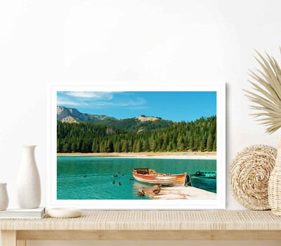 Typical Wooden Boats on The Lake Pier Poster Premium Quality Choose your Size