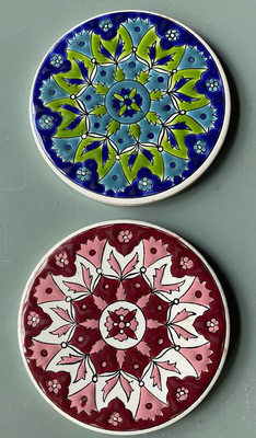 2 Vintage Greek Coaster Tiles 3.5'' H&R JOHNSON Rodes-Keramik Paradissi Helles