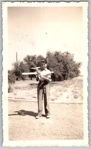 Vtg B&W Snapshot Boy Jack Potter Holding Model Airplane Toy Sept 1938
