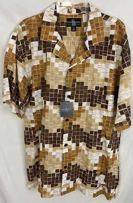 Steve Harvey Celebrity Edition Shirt Mens 2XL Brown White Linen Blend New XJ10