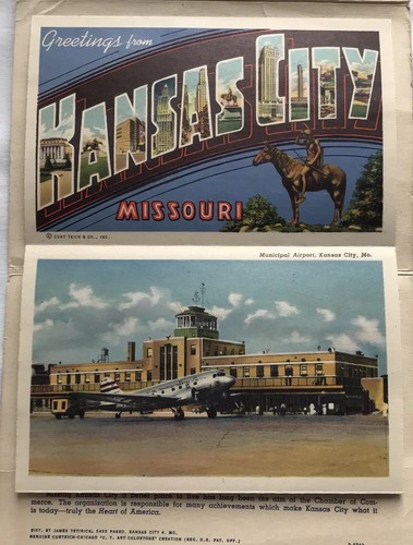 Souvenir Postcard Folder Greater Kansas City Missouri 18 Color Panels 1951