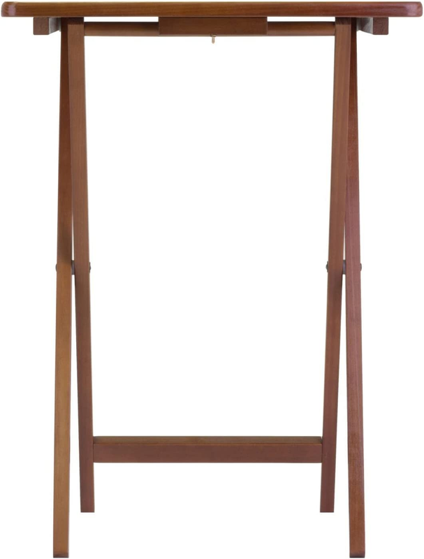 Walnut Finish 5 Pc Wooden Tray Table Set Folding Portable Snack Stand TV Dinner