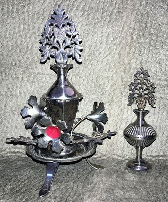 2 VINTAGE METAL KOHL POTS~SURMA~PERFUME DECANTER~EYELINER