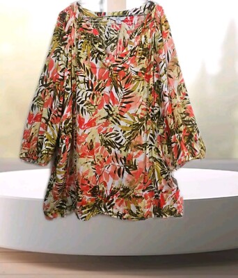 New Croft & Barrow Plus 2X Peasant Top Tunic 3/4 Sleeve Rayon Crepe Lightweight 
