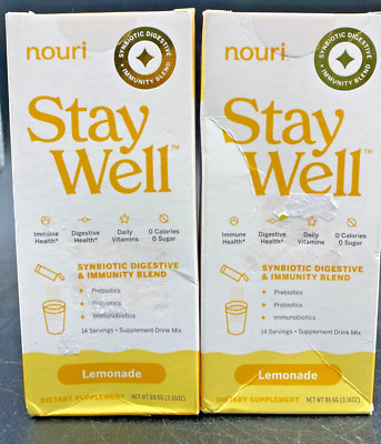 2) Nouri Stay Well Digestive & Immunity Blend Lemonade -14 Servings Ea EXP 04/25